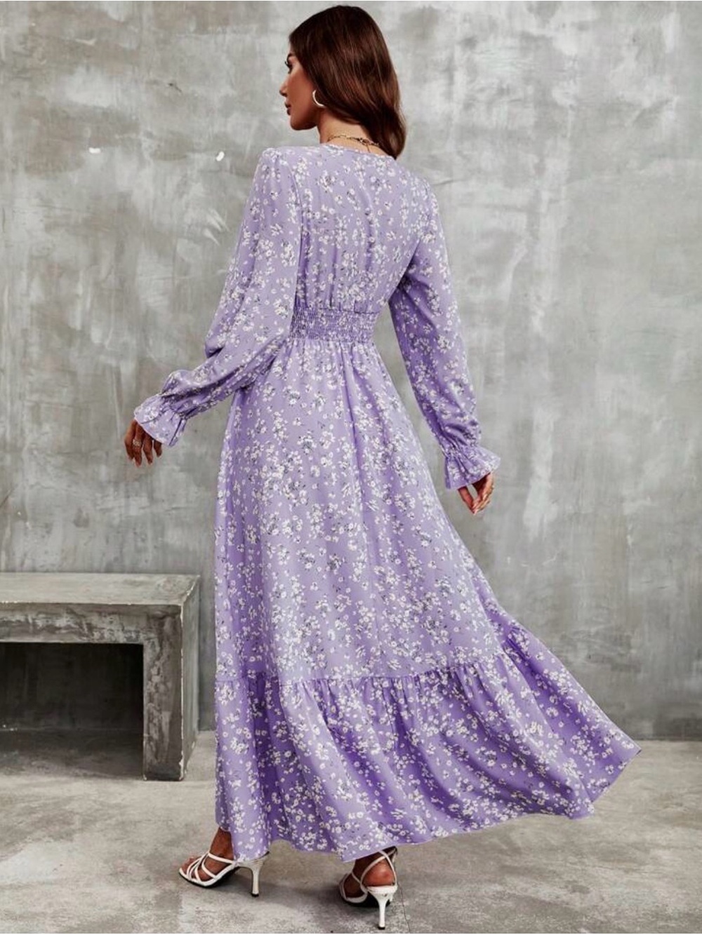 Lavender Floral Maxi Dress with Smocked Waist - Women - Picture 5 of 5